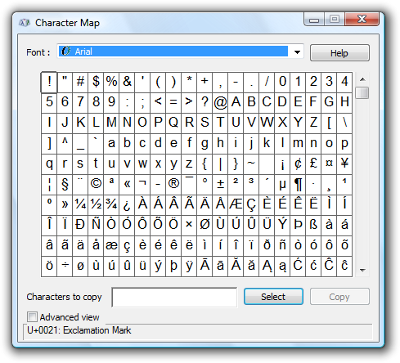 character map