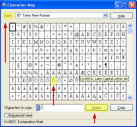 Character Map Windows XP