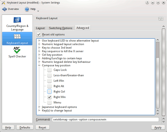 Keyboard layout: Compose and chooser keys on KDE 4